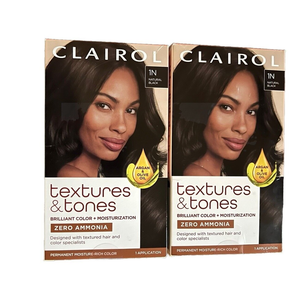 Lot Of 2 - CLAIROL - Textures & Tones - Permanent Hair Color - #1N NATURAL BLACK